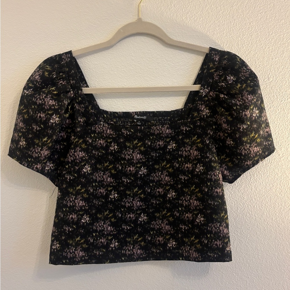 Madewell Black Floral Crop Top